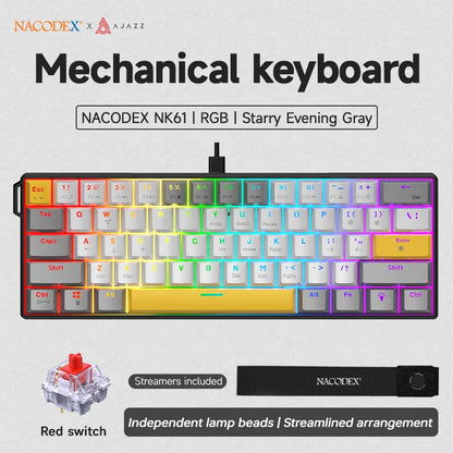 Ajazz NK61 Wired Mechanical Keyboard 60% Mixed Color RGB Hot-Swap 61 Keys Gaming Keyboard Rad Switch for Esports Gamers