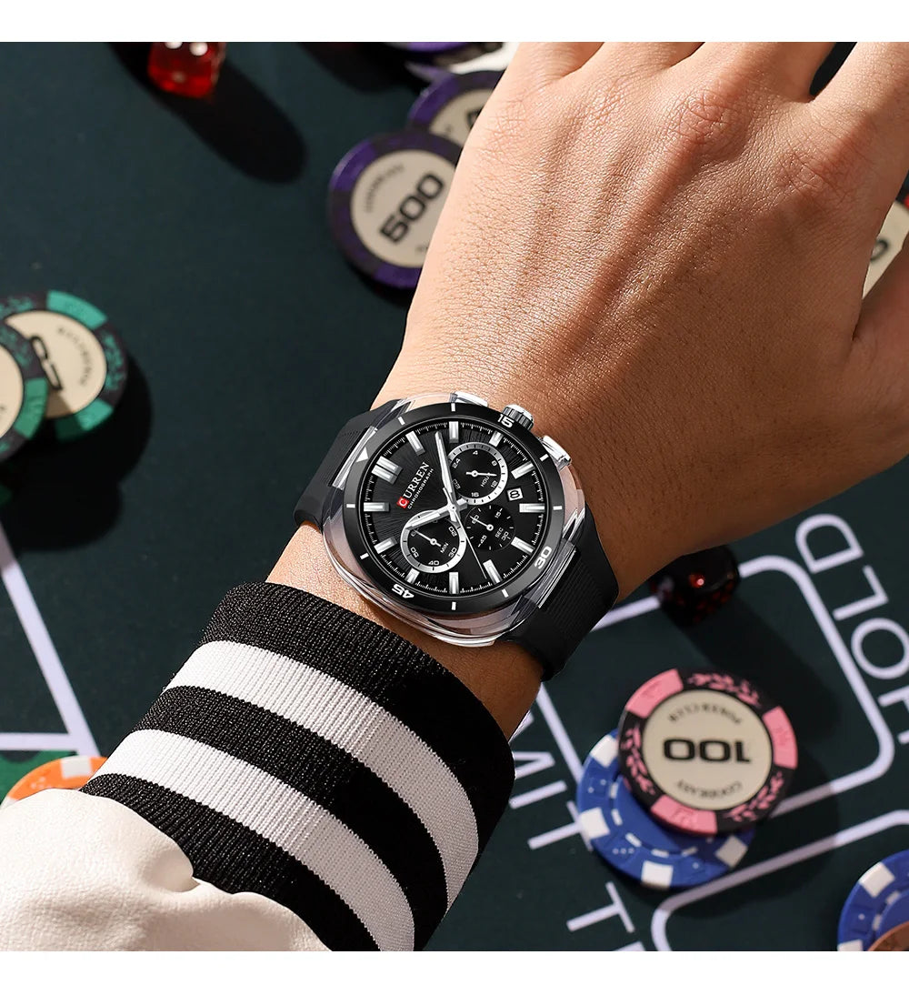 Orologio da uomo CURREN – Nuovo modello di lusso al quarzo, cinturino in silicone, stile sportivo, multifunzione, impermeabile, luminescente, con datario e cronometro.