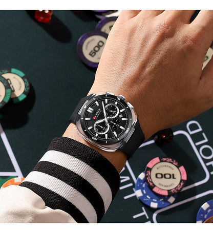 Orologio da uomo CURREN – Nuovo modello di lusso al quarzo, cinturino in silicone, stile sportivo, multifunzione, impermeabile, luminescente, con datario e cronometro.
