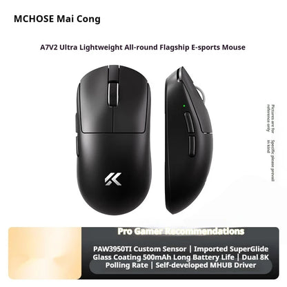 MCHOSE A7 V2 Ultra+ Kabellose Maus Tri-Mode Leichtgewicht Paw3950 Ti 42000dpi 500mah PC E-Sports Laptop Gaming-Maus Zubehör