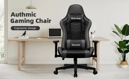 AUTHMIC Ergonomic Gaming Chair with Lumbar Support, Adjustable Armrest, Reclining Office Chair, 150kg Heavy Duty Gamer Chair for Home & Work