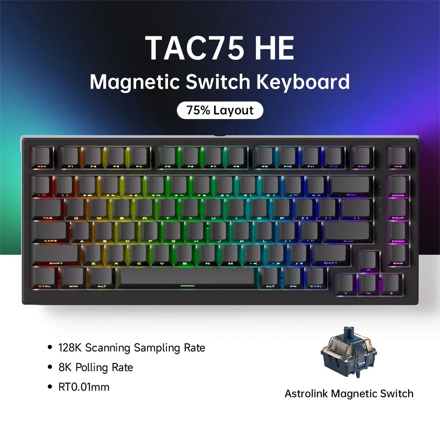 Akko TAC75 HE Magnetic Keyboard 75% Magnetic Switch Rapid Trigger 0.005mm ARGB 8K Polling Rate Wired Gamer Customized Keyboard