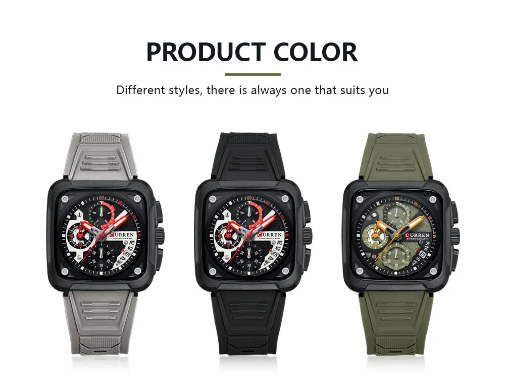 Top Brand CURREN Men's Watches Luxury Square Quartz Wrist Watch Original Waterproof Luminous Chronograph Watch for Men Relogio