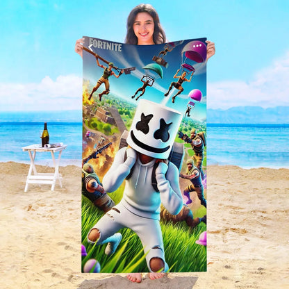 Toalha de Praia Game F-Fortnites em Microfibra para Hotel, Casa de Banho, Sauna, Spa, Praia, Viagem, Piscina, Casa, Banho de Bebé, Ginásio e Duche