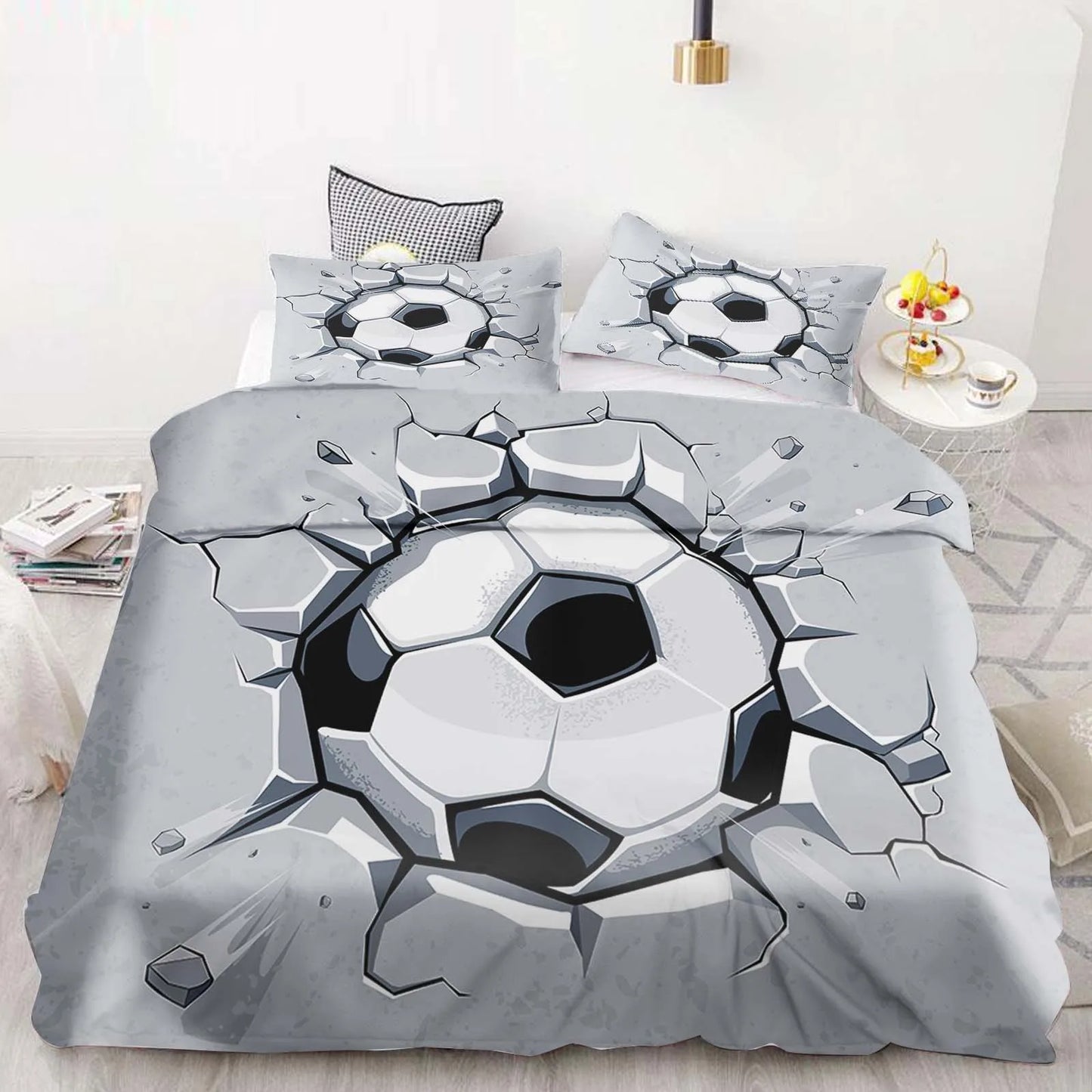 Football Duvet Cover Set Comforter Bedding 3D Children’s Bedding Set 3-Piece 1 Quilt Cover King Size