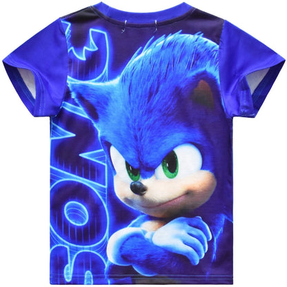 2026 Children's Boys and Girls Hedgehog Sonic Pajama Set Summer Sports Short Sleeved T-shirt+Shorts Cartoon Printed Home Clothes