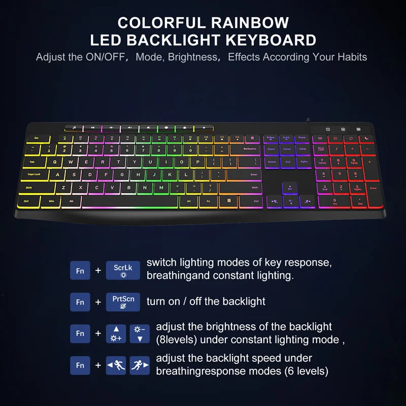 New Wired Light Backlit RGB Mute Keyboard  Desktop Notebook Home Business For Office Ultra Thin USB office home