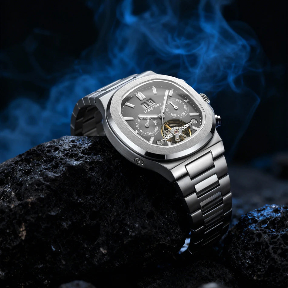 Forsining 481 Man New Tourbillon  Brands Watch Week Date Automatic Movement Mechanical Watches Stainless Steel Waterproof Clock