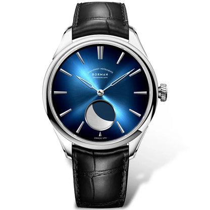 BORMAN 41.5mm 5ATM Waterproof Mechanical Watches Moon Phase Luxury Designer Men Dress Automatic Wristwatch
