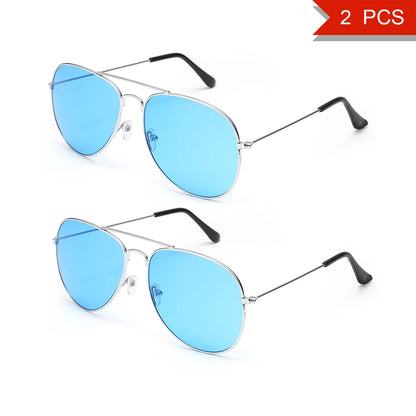 2 PCS Classic Aviator Sunglasses Gold Metal Frame UV100 Protection Trendy Eyewear For Men Women Daily Driving Outdoor Activities