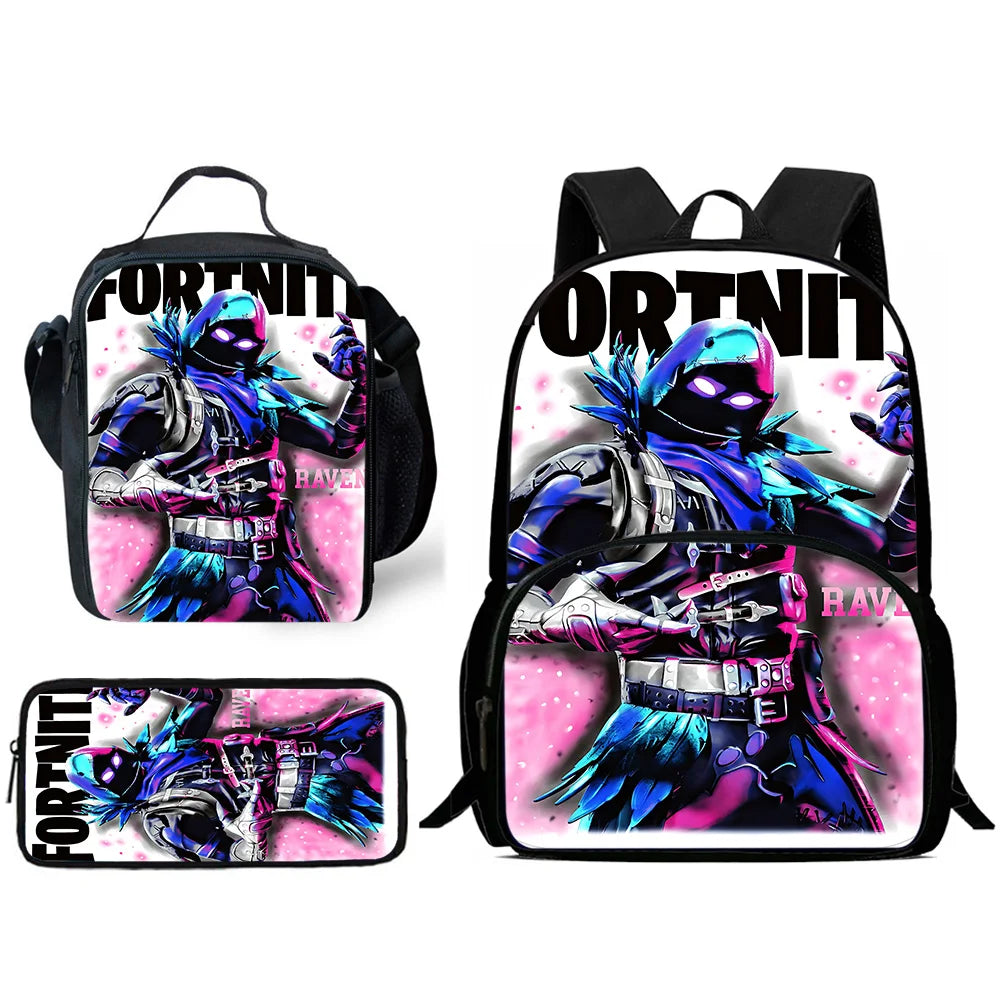 Hot Game Design Child Backpacks Lunch Bag Pencil Case Pupil Large Capacity School Bags For Boy Girl Best Gift F-FortniteS