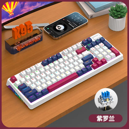 Wireless Mechanical Keyboard 96 Keys 100% Layout Spanish Russian Korean Arabic Mechanical Keyboard Bluetooth RGB K95 2000mAh