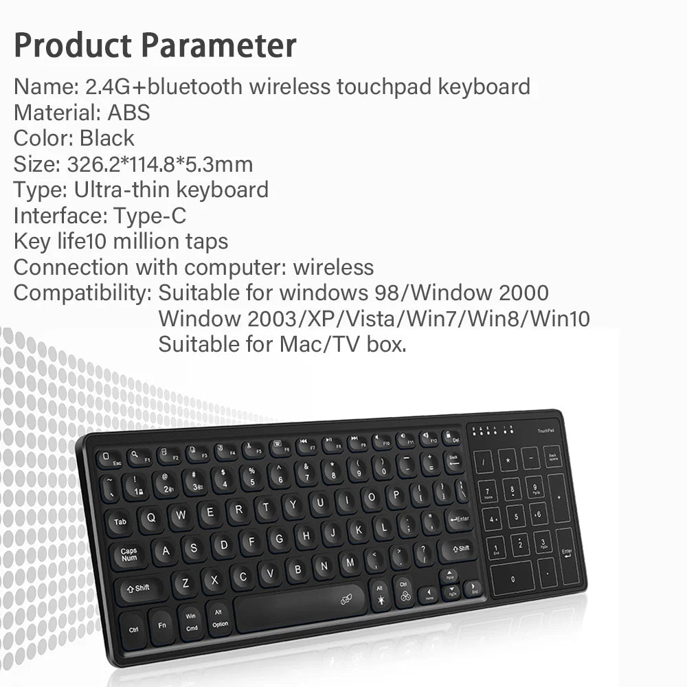 Backlit 7-Colors Bluetooth Keyboard with Touchpad 2.4G Wireless Multimedia Rechargable Keyboard for Laptop PC Tablet