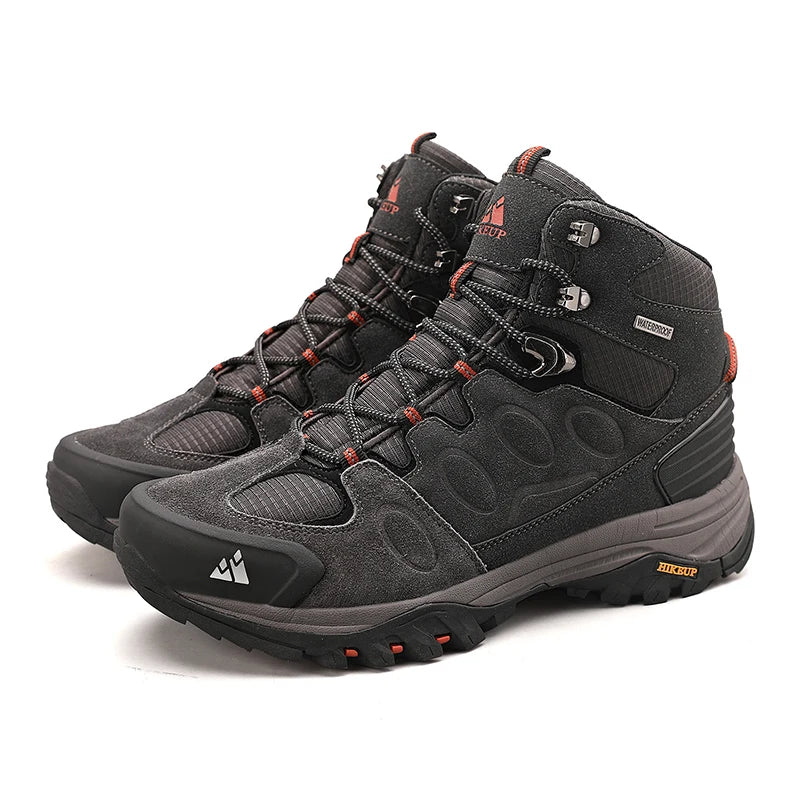 HIKEUP High-Top Herren-Wanderstiefel Winter Outdoor Schuhe Schnürung Rutschfeste Sportliche Freizeit-Trekkingstiefel Herren Wildleder Warme Schuhe