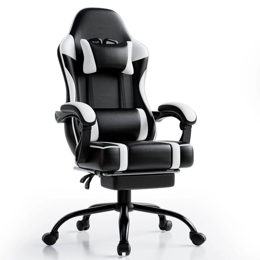 Ergonomic Gaming Chair with Footrest, High Back Computer Chair with Headrest and Lumbar Support, PU Leather Office Chair for Gaming & Work