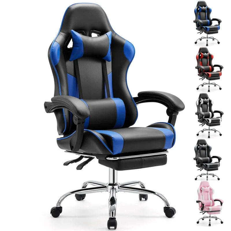 Chaise de jeu de course ergonomique, pivotante et réglable en cuir PU, avec appui-tête et Support lombaire, pour bureau, ordinateur, salon