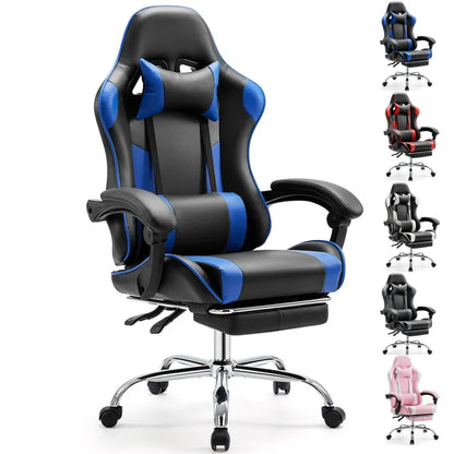 Chaise de jeu de course ergonomique, pivotante et réglable en cuir PU, avec appui-tête et Support lombaire, pour bureau, ordinateur, salon