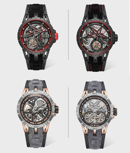 OBLVLO Men's Two Tone Big Skeleton Dial Mechanical Automatic Watch Luminous Waterproof Rubber Band Machinery Clock RD-903