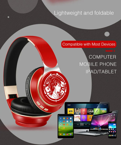 New Popular Bluetooth Headphones Stereo Headset Wireless Original Earphones Cosplay Game with MP3 FM & Microphone Students Gift