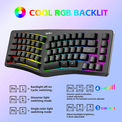 69 Key Wired Ergonomic Gaming Keyboard Silent Irregular RGB Backlit Keyboard for Windows Linux Home Office Game PC