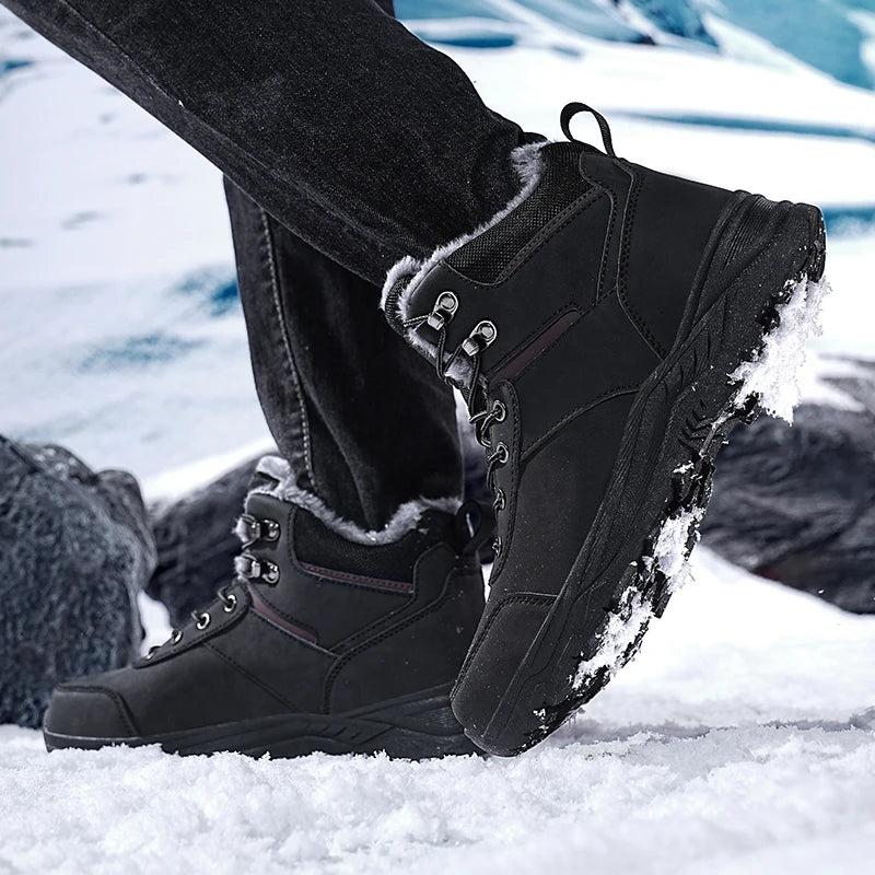 Bottes de neige pour hommes, nouvelle collection hiver 2026, bottes montantes à semelle épaisse, antidérapantes, pour activités de plein air, chaussures de randonnée confortables, chaudes, en peluche, bottines à la chev