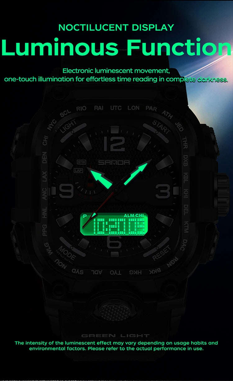 SANDA 6310 Men's Electronic Watch Multifunctional Luminous Alarm Clock Calendar Stopwatch Dual Display Digital Watches for Man