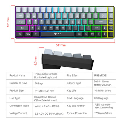 Clavier New key board 68% three-mode wired/wireless/bluetooth teclado gamer gaming keyboard gradual change gray RGB backlight