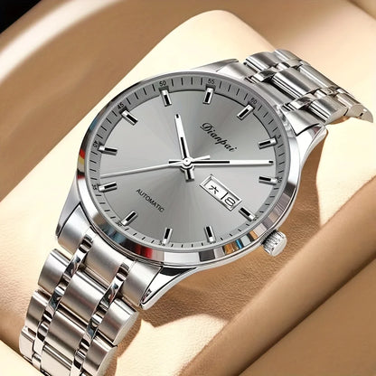 Pánské mechanické hodinky s automatickým nátahem značky Dianpai – luxusní model, luminiscenční displej, klasický a elegantní design, z nerezové oceli, vodotěsné, s kalendářem a označením dne v týdnu