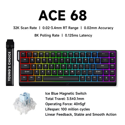 MCHOSE ACE 68 Magnetic Switch Gaming Keyboard Hall Effect Rapid Trigger Programmable RGB 8K Hz DKS/MT/TGL/RS/SOCD Keyboard