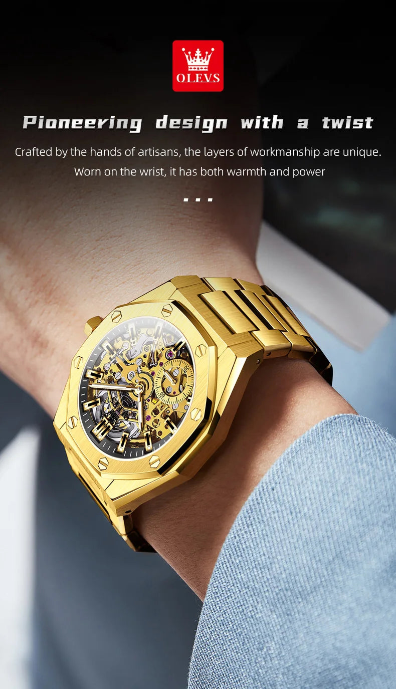 OLEVS 6669 Fully hollow men's watch luxury automatic mechanical watch men's 30M waterproof Man Wristwatches