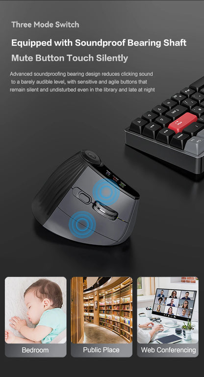 Wireless Ergonomic Mouse with Smart Flying Scroll, Bluetooth & 2.4G Rechargeable RGB Backlit Ergonomic Mouse, Adjustable DPI Gaming Mouse for PC, Laptop & Mac