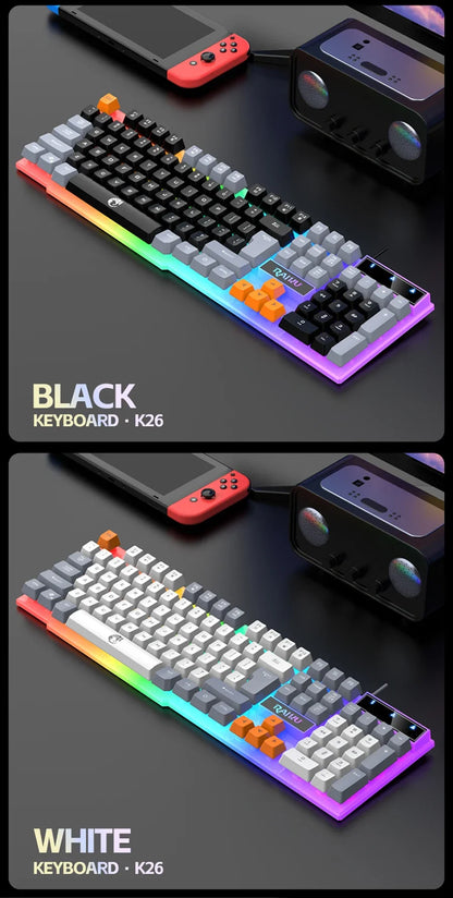 RAIKU T26 Wired Gaming Keyboard, 104-Key RGB Backlit USB Gaming Keyboard, Ergonomic Wired Gaming Keyboard for PC, Laptop & Office