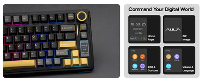 Teclado mecánico EPOMAKER X AULA EA75 MAX 75% ANSI US con hot-swap, montaje gasket, conexión por cable/BT/inalámbrica 2.4GHz, pantalla y perilla