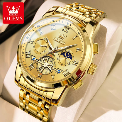 Montre pour homme OLEVS 2859 – Modèle classique et luxueux avec chiffres romains, multifonction, étanche, cadran luminescent, mouvement à quartz de haute qualité.