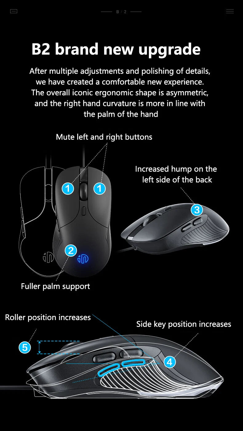 INPHIC B1 USB Wired Mouse Silent Office Gaming Mouse for PC and Laptops