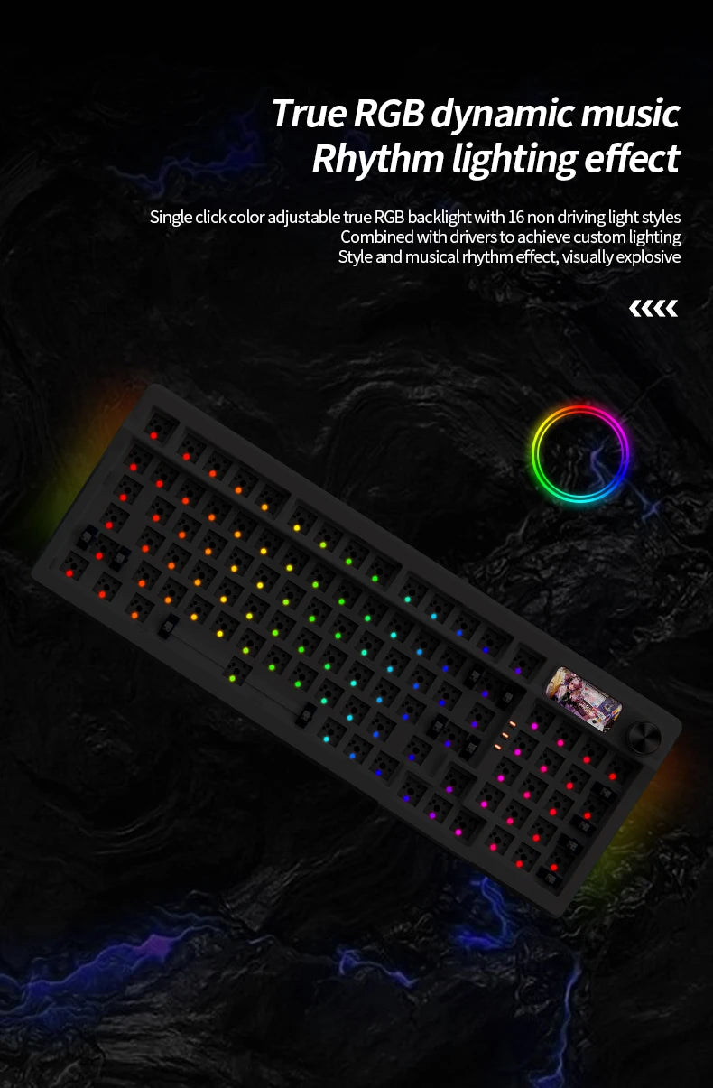 YINDIAOY95 Keyboard Kit Hotswap TFT Screen Full RGB Backlit 2.4GHz Bluetooth Wireles Custom DIY Mechanical Keyboard