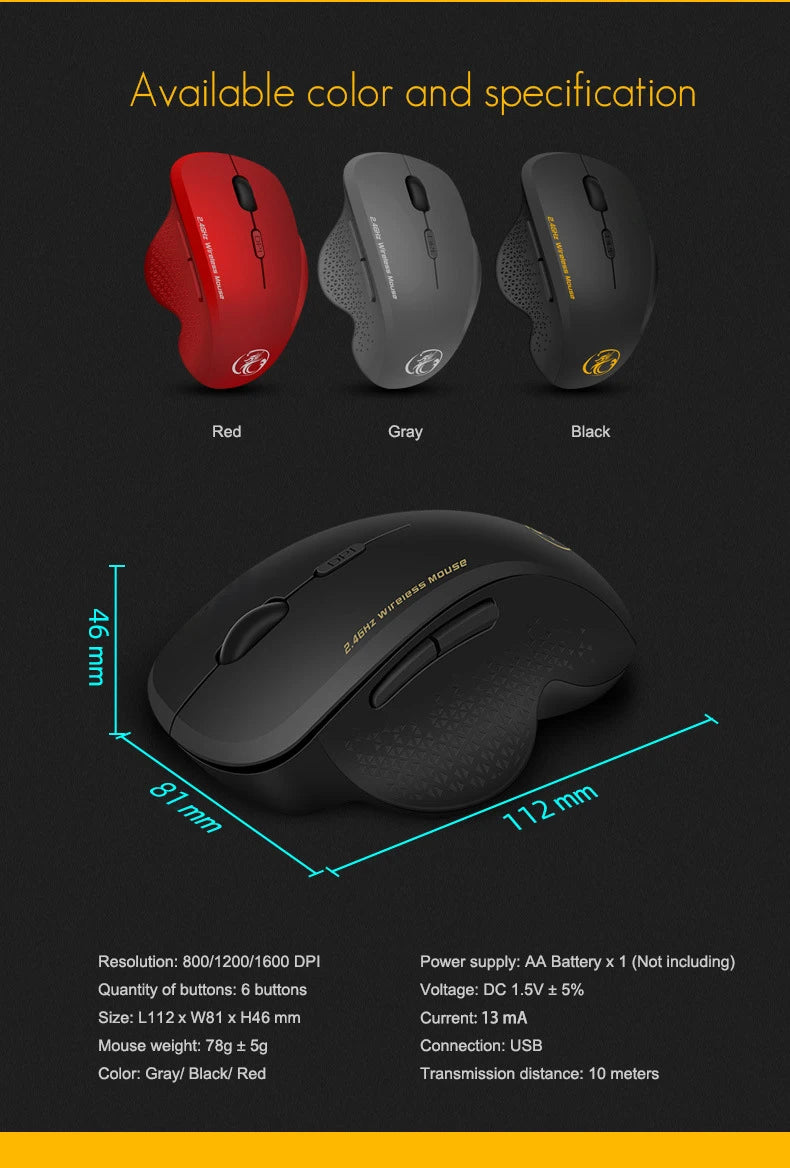 UTHAI G6 2.4G Wireless Mouse, Ergonomic 6-Button Wireless Mouse for Laptop, Business Office, Gaming, Adjustable DPI Computer Mouse