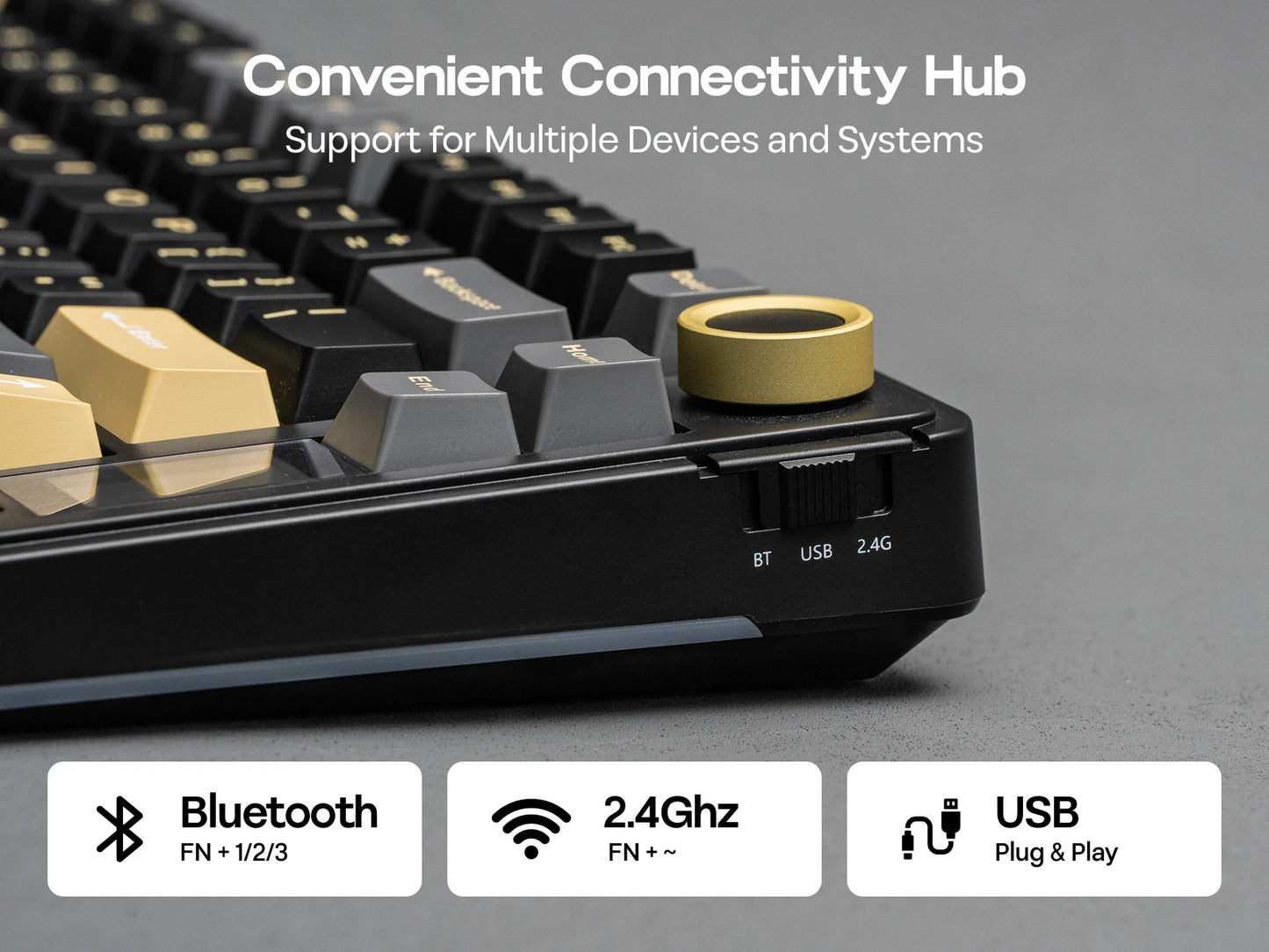 Teclado mecánico EPOMAKER X AULA EA75 MAX 75% ANSI US con hot-swap, montaje gasket, conexión por cable/BT/inalámbrica 2.4GHz, pantalla y perilla