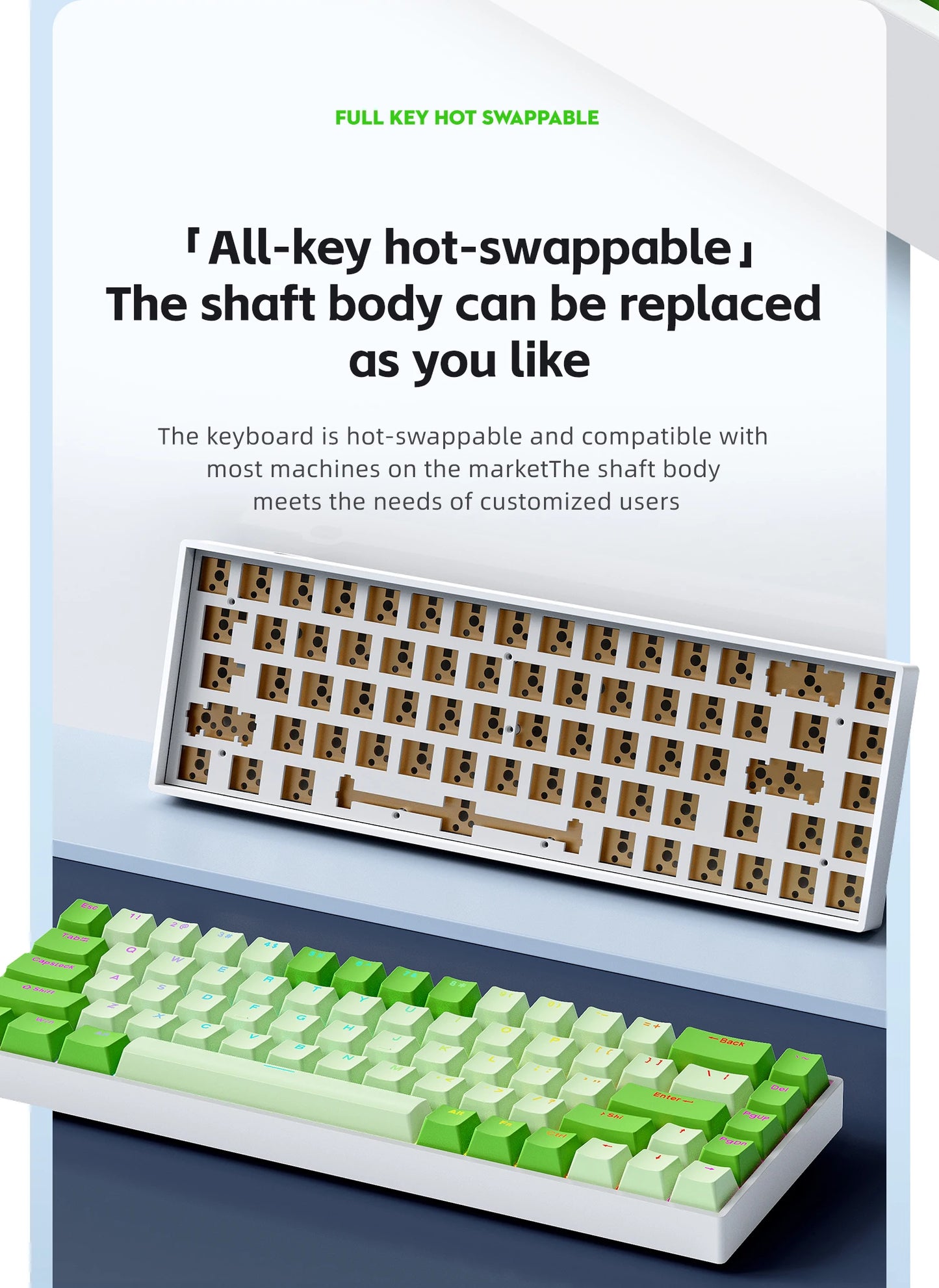 K68    68Key Wireless Mechanical Keyboard Tri-mode Connection,Full Key Hot Swap,RGB lighting Effects,Gasket Muffler Structure, L