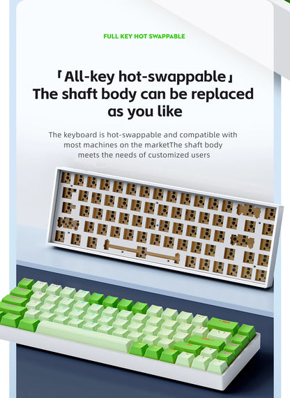 K68    68Key Wireless Mechanical Keyboard Tri-mode Connection,Full Key Hot Swap,RGB lighting Effects,Gasket Muffler Structure, L