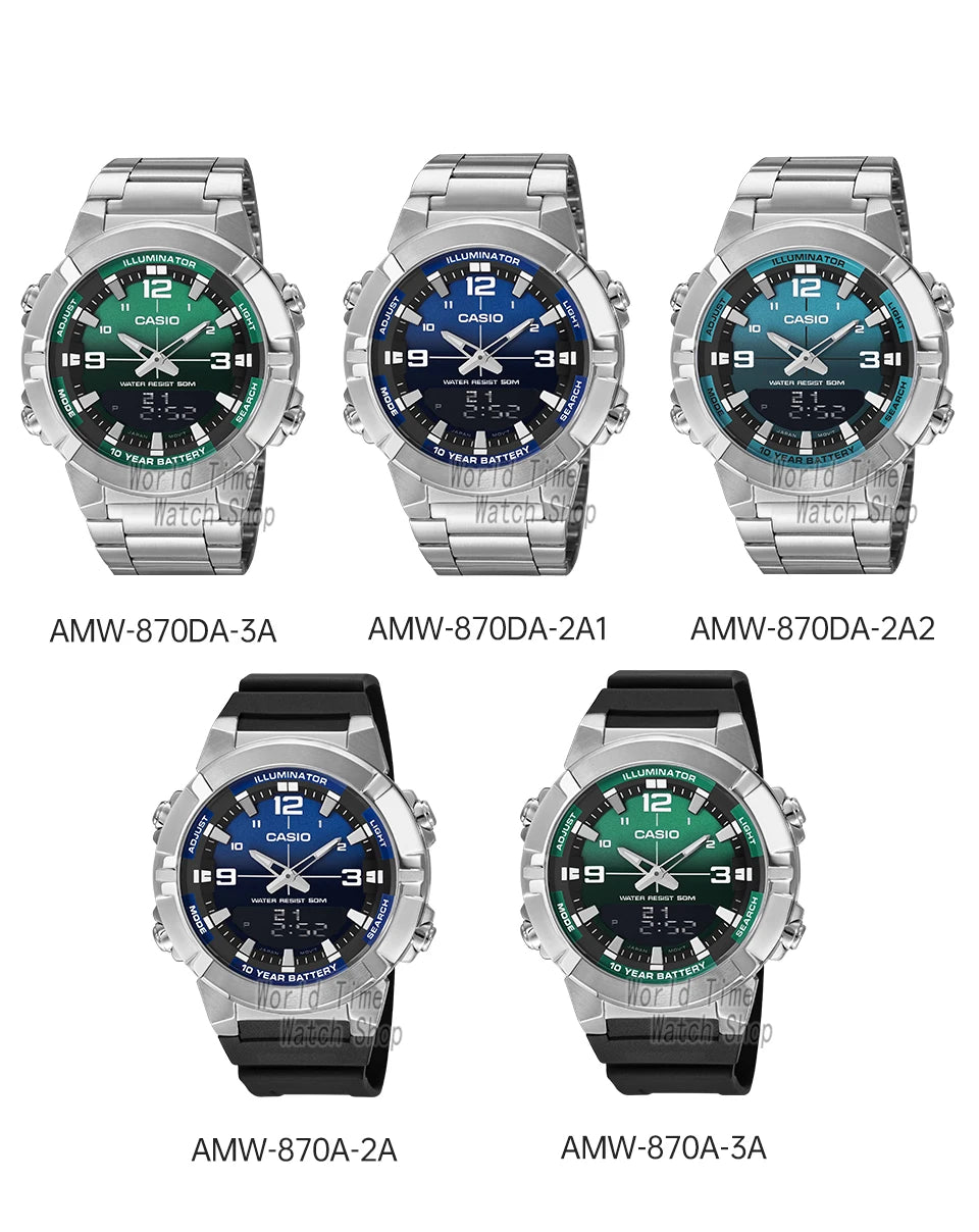 Casio watch for men top luxury set quartz 50m Waterproof  military dual display Watch relogio masculino AMW-870