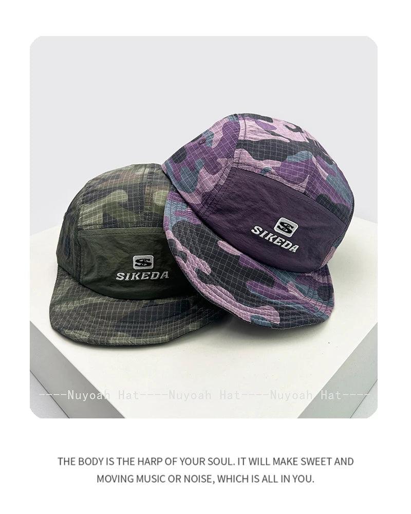 New Unisex CAMO Quick Drying Letter Embroidery Baseball Hats Sunshade Color Block Breathable Personal Peaked Caps Versatile ins