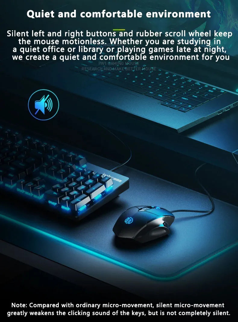 Káblová myš Inphic W1 Esports Gaming Mouse s programovateľnými makrami, nastaviteľným DPI a tichým chodom do kancelárie