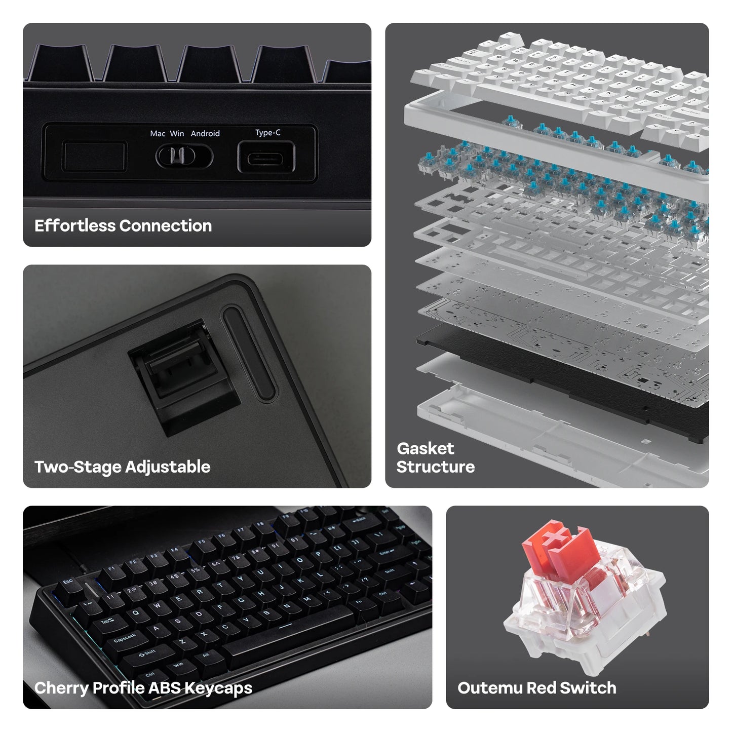 EPOMAKER x AULA F75 Wired Only 75% ANSI US Layout Gasket Hot-Swap Mechanical Keyboard for Mac/WIN/Android with Knob