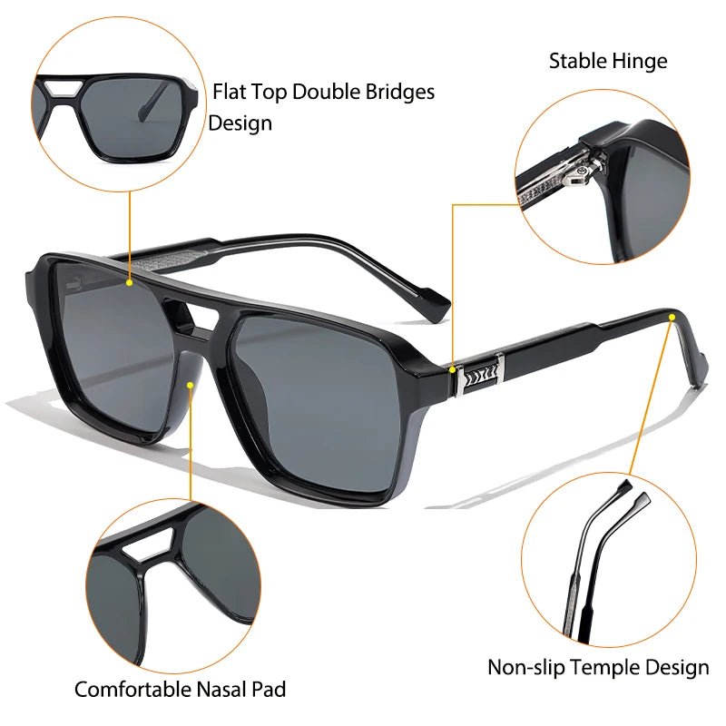 CATERSIDE Retro Square Sunglasses Men Punk Flat Top Double Bridge High Quality Sun Glasses for Women Party Festival Gifts