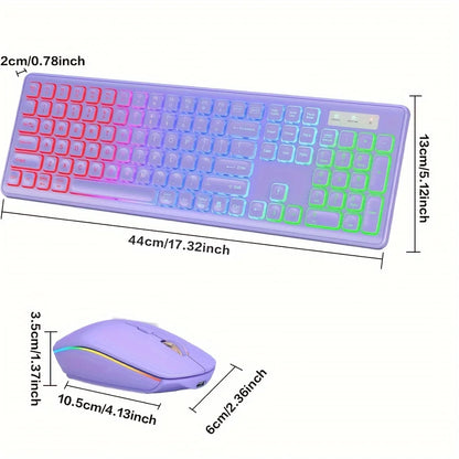 Ergonomic 2.4Ghz Wireless Keyboard Mouse Combo for PC/Laptop/Desktop Rechargeable Full Size Keyboard Mouse Set With RGB Backlit