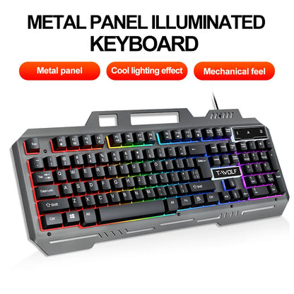 104Keys Gaming Keyboard and Mouse Combo with RGB Backlit,All-Metal Panel Waterproof Light Up,USB Wired Computer Keyboards Gaming