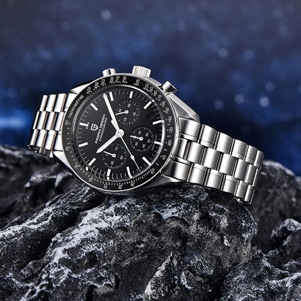 Zegarek PAGANI DESIGN Moon – luksusowy męski chronograf kwarcowy w sportowym stylu, szafirowe szkło z powłoką antyrefleksyjną, luminescencyjny wyświetlacz