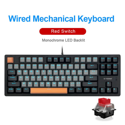E-YOOSO K620 USB Mechanical Gaming Keyboard Wired Blue Red Switch Monochrome LED Backlit 87 Key for Compute Laptop PC