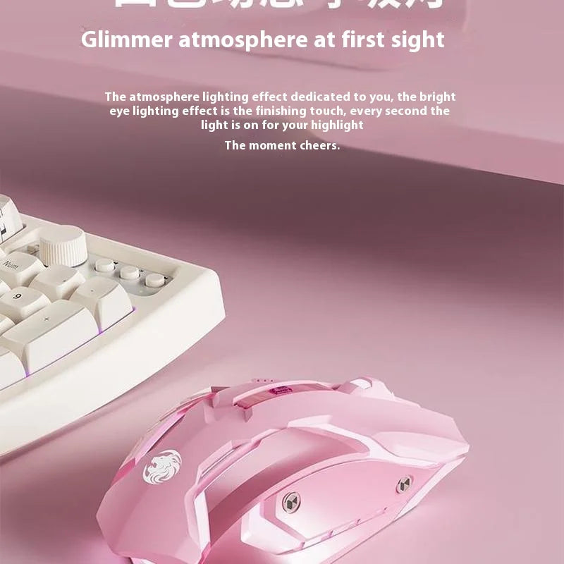 Frontline trådbunden gamingmus i rosa, tyst mekanisk esportmus, trådlös Bluetooth-datormus för kontor, elegant och söt för tjejer